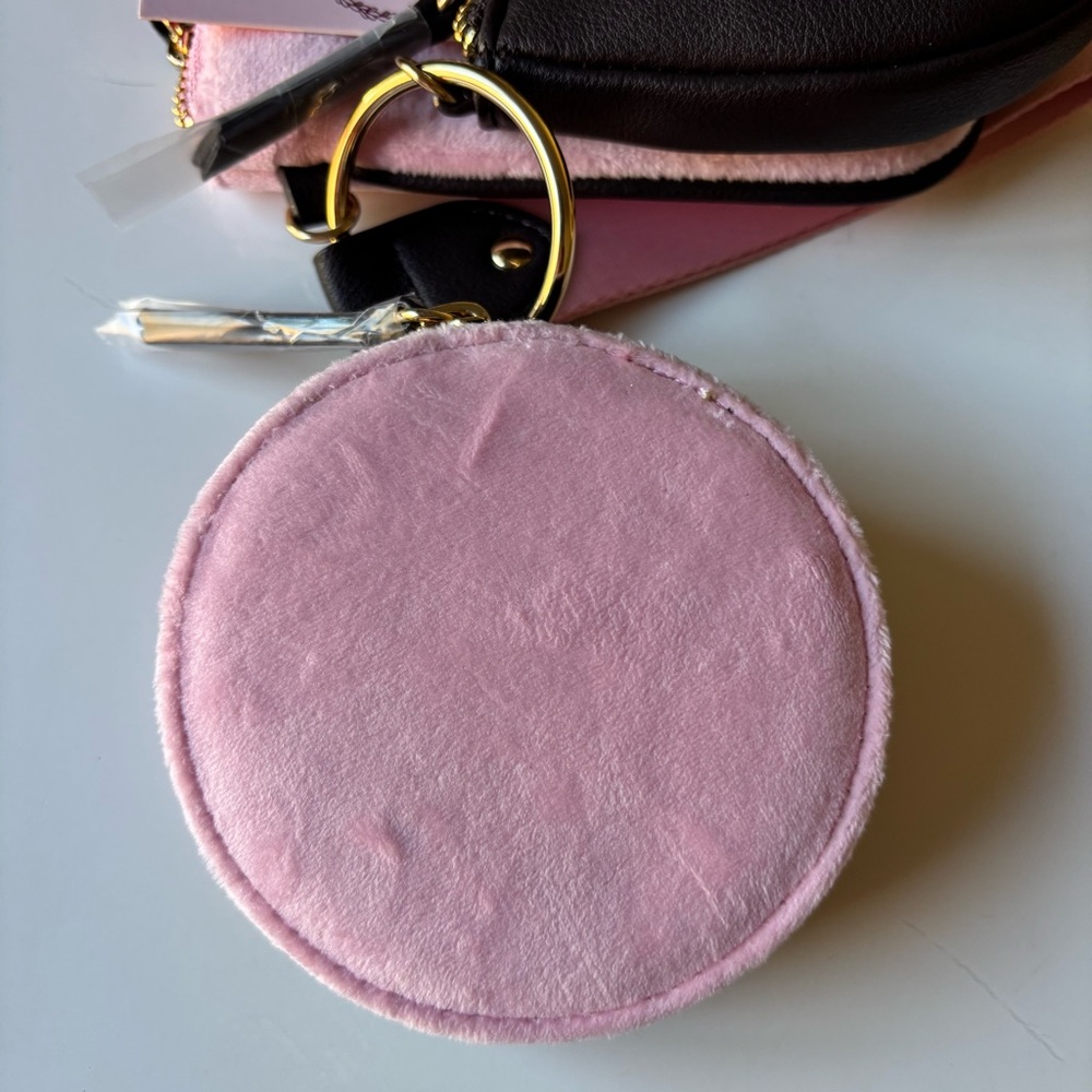 Juicy Couture Pink & Black Triple Pouch Keyring Set with Gold Accents - Picture 2 of 12